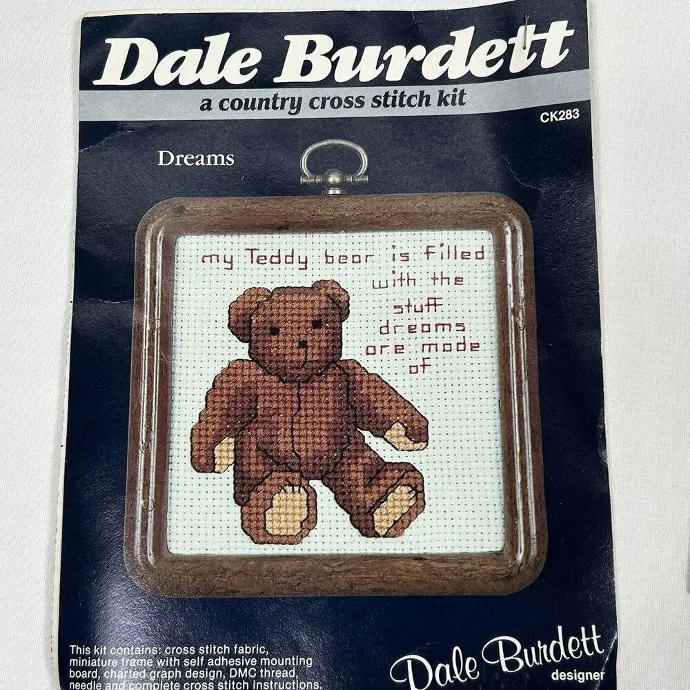 Dale Burdett Country Cross Stitch Kit DREAMS Teddy Bear with Frame 4 x 4